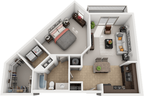 Floor plan for 1 bed, 1 bath, 790 sqft